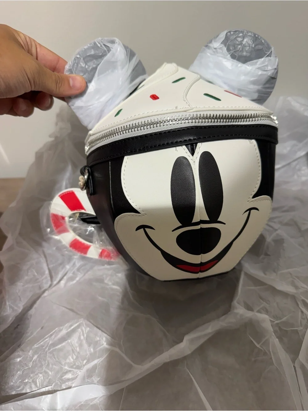Loungefly Mickey Mouse Candy Cane Mini Crossbody - White & Black